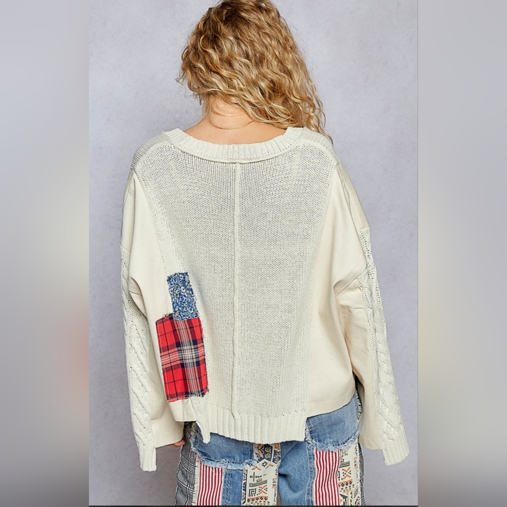 #801 POL Patchwork Detailed Oversized Sweater - Picture 6 of 8